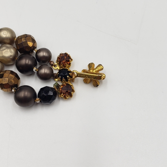 Vintage DeMario Jewelry Set MCM Black Tan Gold Pearl - Picture 7 of 16